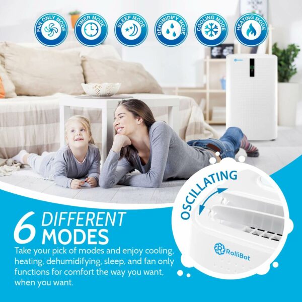 RolliCool COOL310-19 has 6 different modes for cooling, heating, dehumidifying, and more.